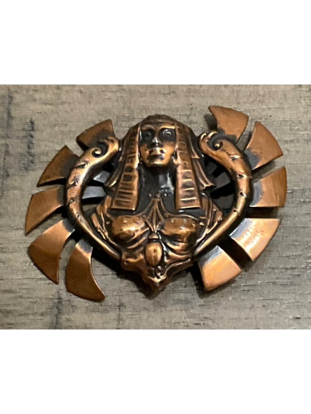 Vintage Egyptian Revival Double Serpent Snake Headdress Goddess Woman Brooch